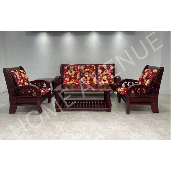 Mahogany Flower Wooden Sofa Set with Center and Side Home Avenue