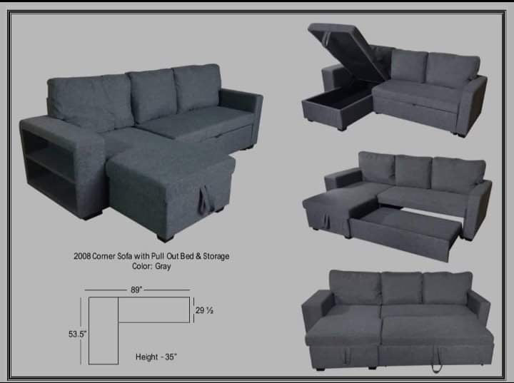 HF2008 Corner Sofa with Pull Out Bed Storage (Gray)