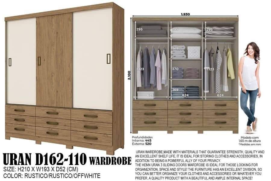 Uran D162-110 Wardrobe Cabinet (Rustico/OffWhite)