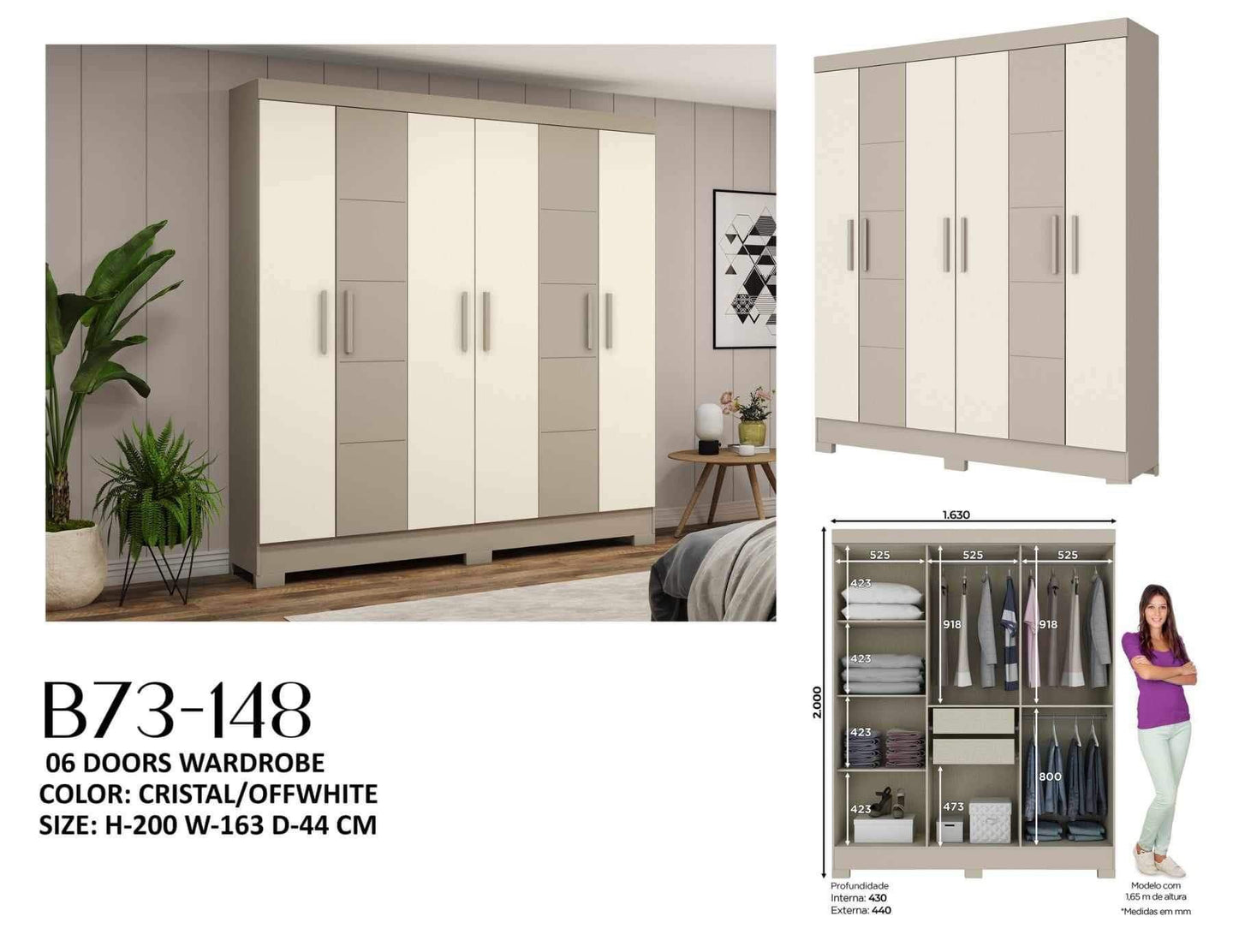 B73-148 6-Door Wardrobe Cabinet
