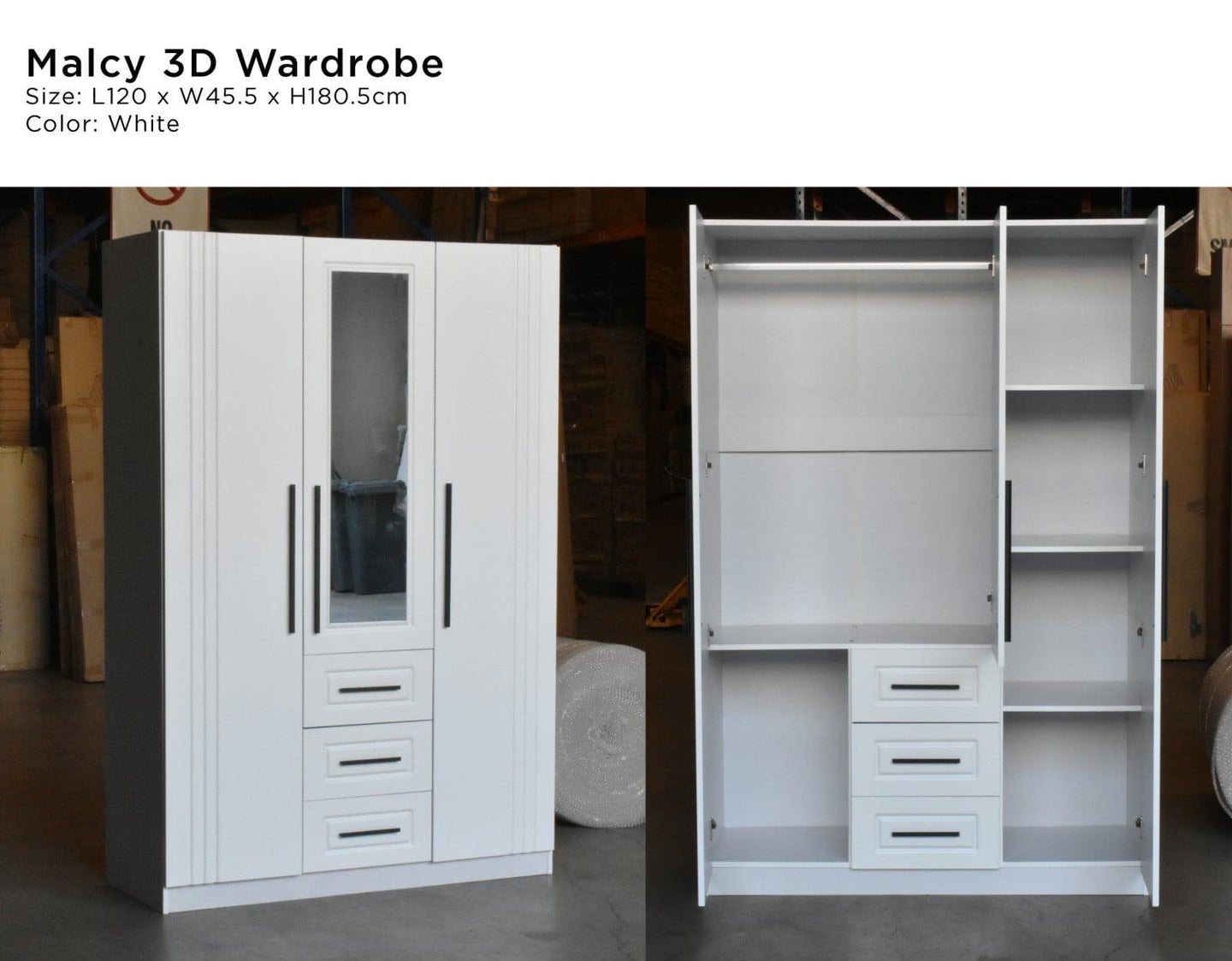 Malcy 3 Door Wardrobe Cabinet