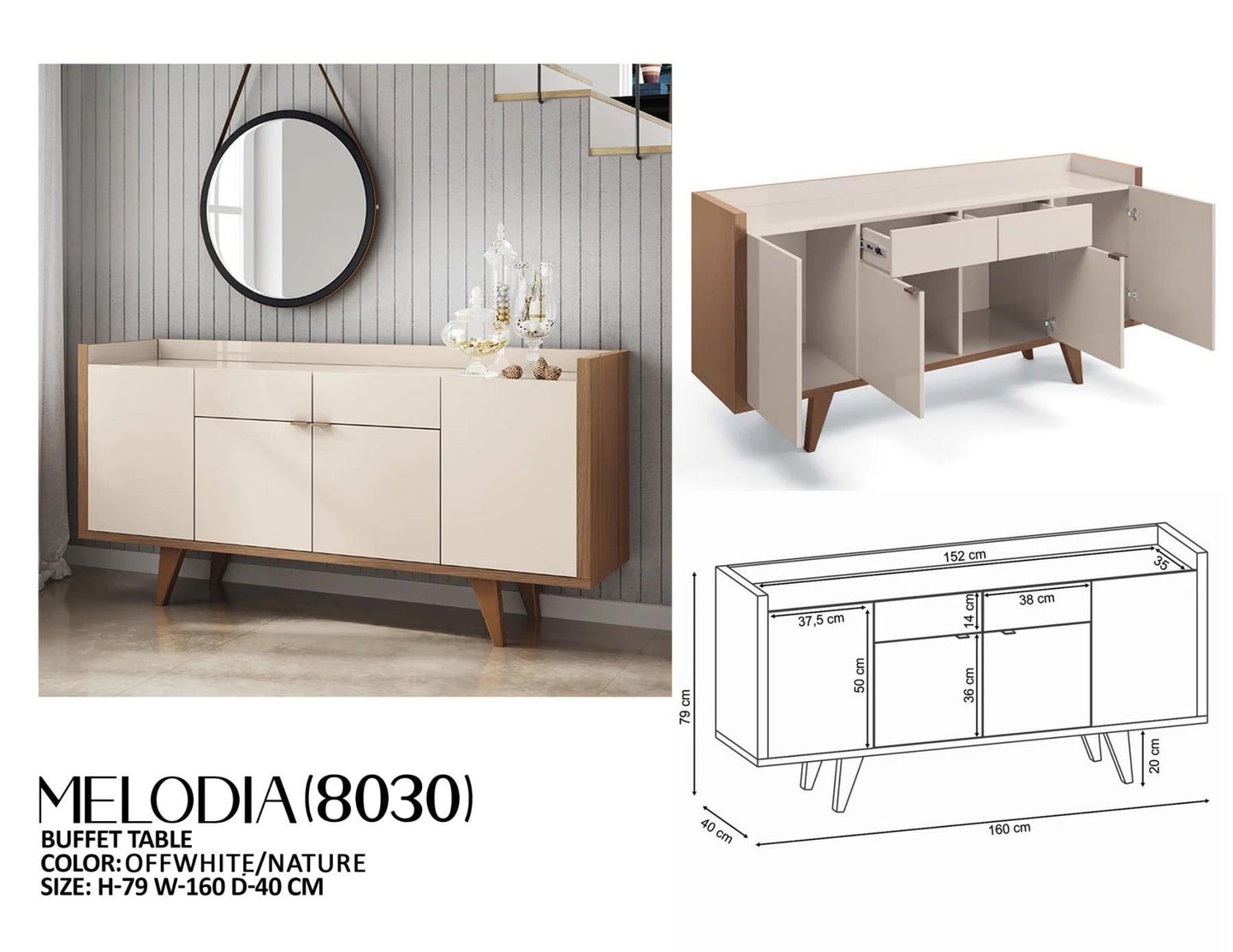 Melodia Buffet Table (OffWhite/Nature)