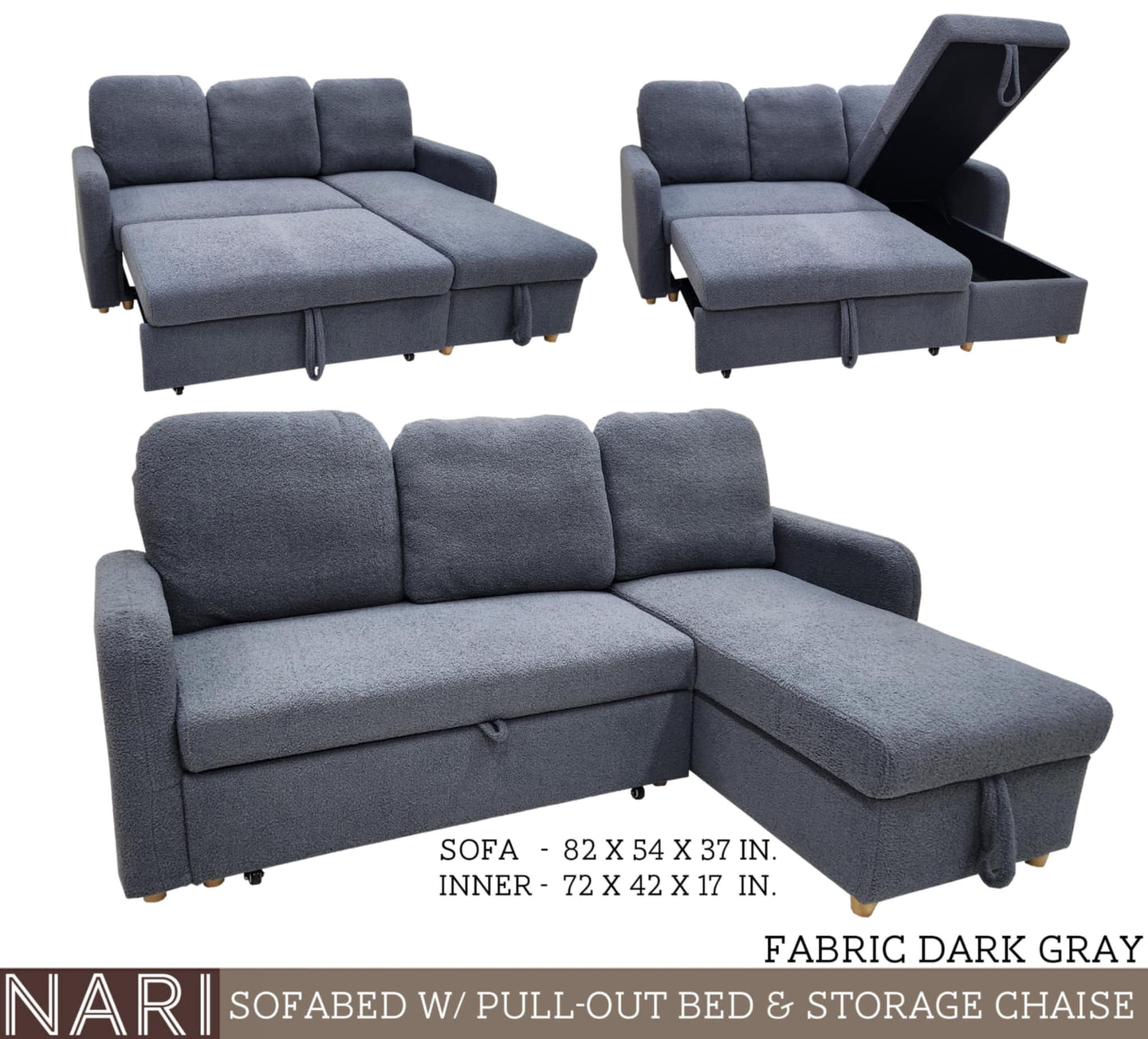 Nari Sofa Bed with Pullout and Storage Chaise