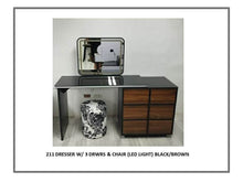 Load image into Gallery viewer, 211 Dresser with 3 Drawers and Chair (LED Light) Black/Brown
