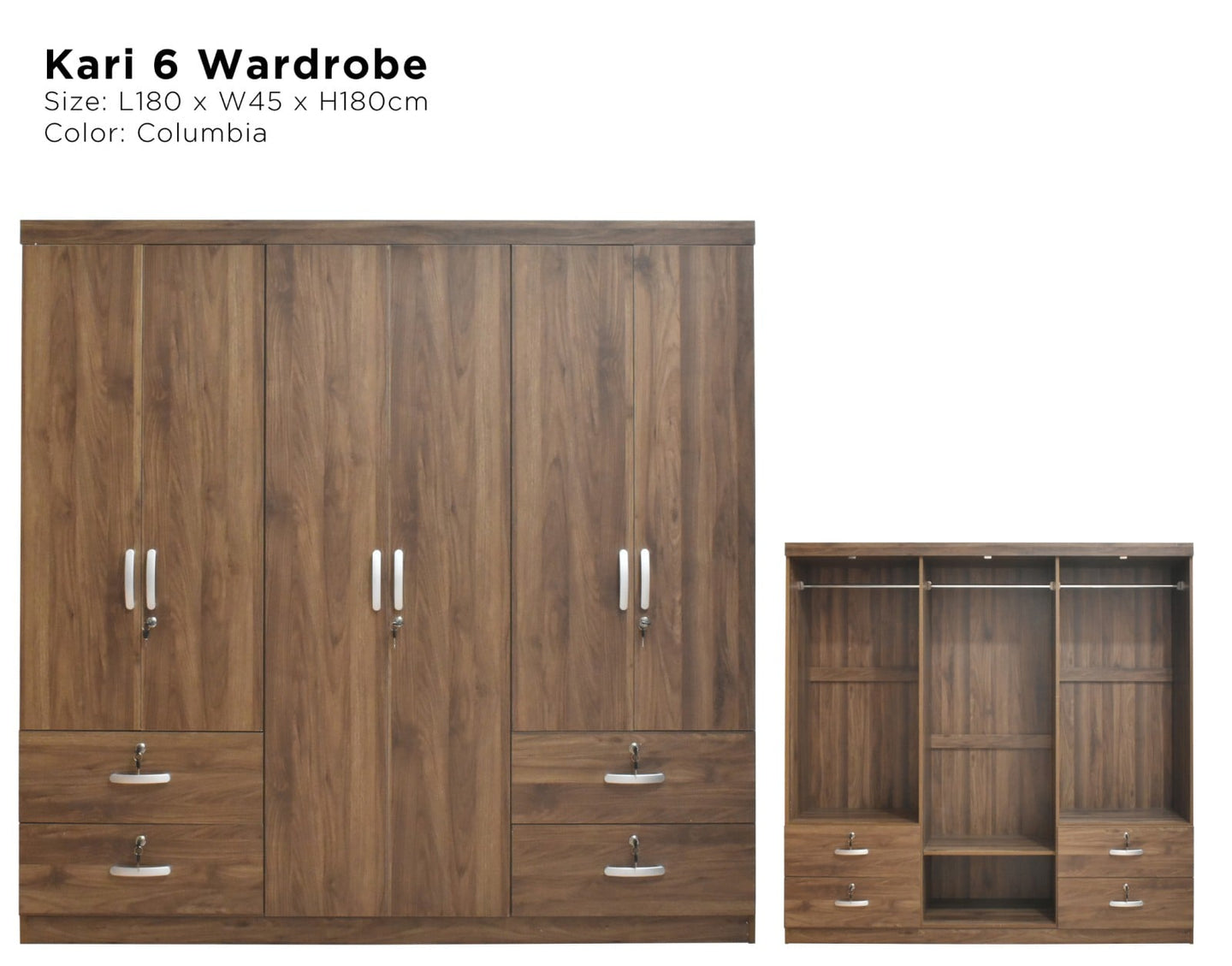 Kari 6-Door Wardrobe Cabinet (Columbia)