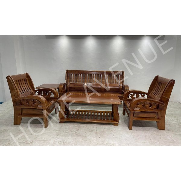 Walnut Flower Wooden Sofa Set with Center and Side