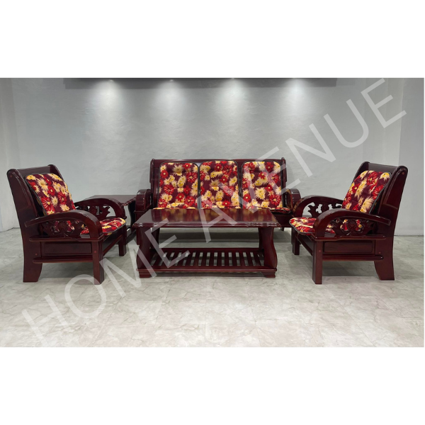 Mahogany Flower Wooden Sofa Set with Center and Side
