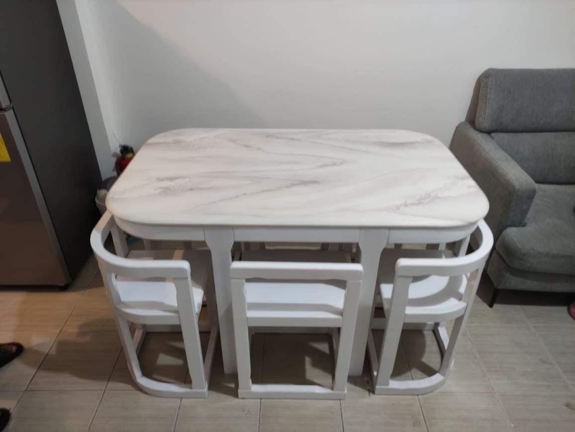 HF184-4 Space Saver Marble Top (White - 6s)