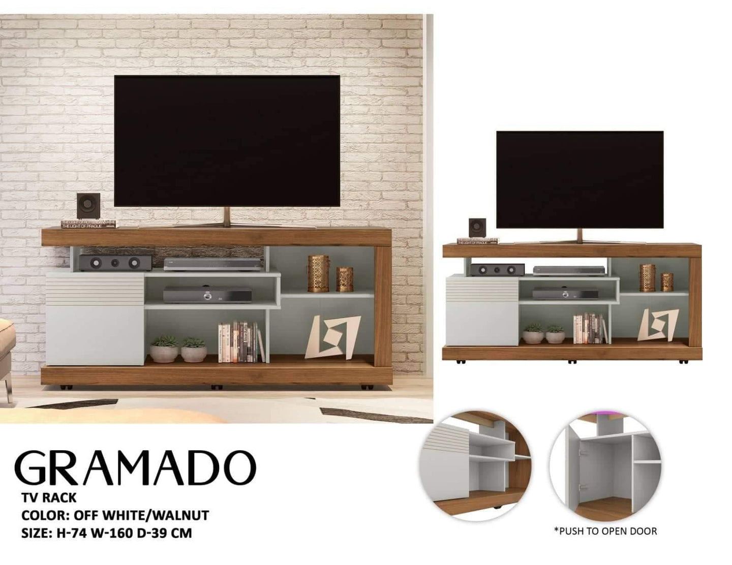 Gramado TV Rack (Off White/Walnut)