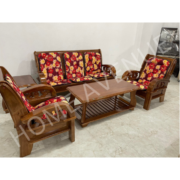 Walnut Flower Wooden Sofa Set With